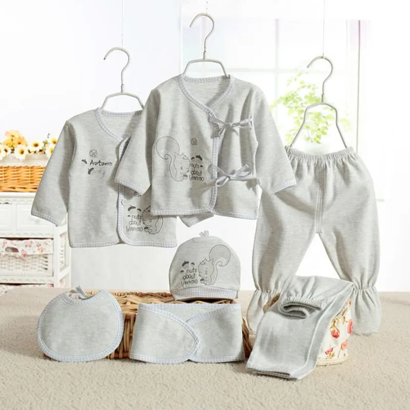 Модный комплект одежды для новорожденных детей от 0 до 6 месяцев(7 шт./компл.), одежда для маленьких мальчиков и девочек с рисунком из хлопка
