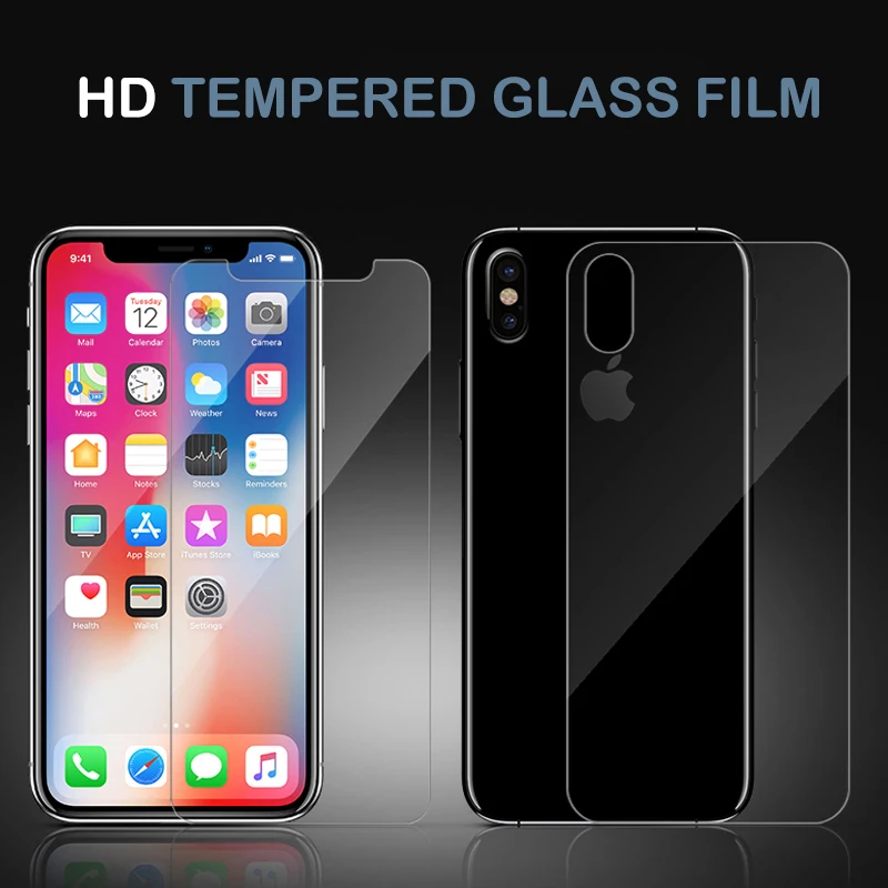 2Pcs-Front-Back-Tempered-Glass-For-iPhone-X-6-7-8-5-5s-SE-Screen-Protector