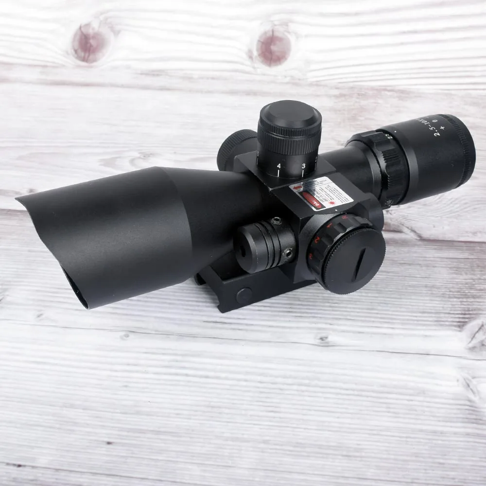 2.5-10x40 Dual Illuminated laser Riflescope Rifle scope Cut Sunshade with Red Laser For Hunting CS Battle