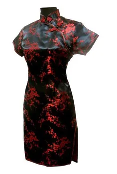 

New Black Red Chinese Traditional Dress Women's Silk Cheongsam Sexy Qipao Flower Plus Size S M L XL XXL XXXL 4XL 5XL 6XL S025-B