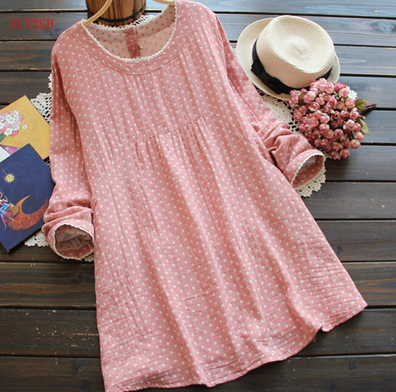 

2018 maternity long sleeve cotton linen polka dot dress pregnant women autumn spring plaid dress lovely princess dress