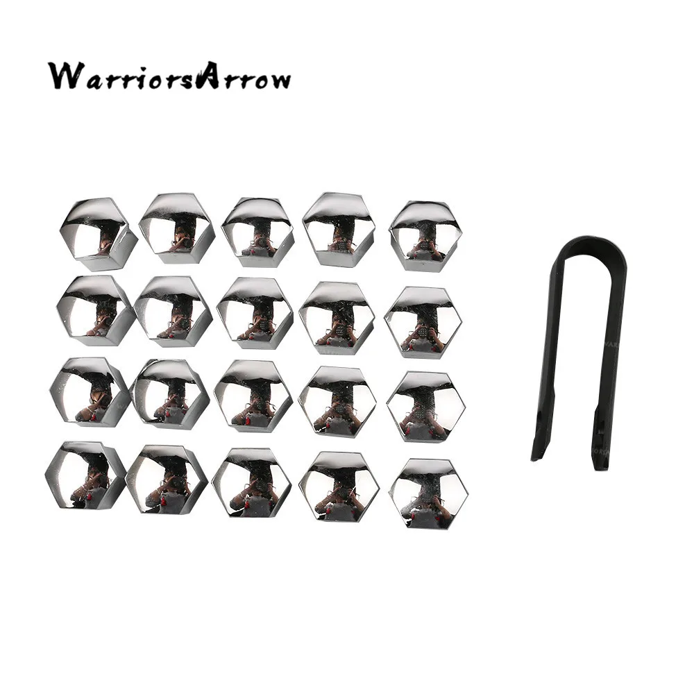 WarriorsArrow 20Pcs Wheel Lug Nut Cover Cap17mm+Removal Tool Set Silver