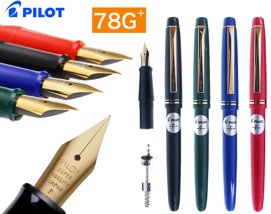 

22K Gold Plated Nib Fountain pen Original JAPAN PILOT 78G+ or IC-50 INK Cartridges refills 4 colors to choose Free Shipping