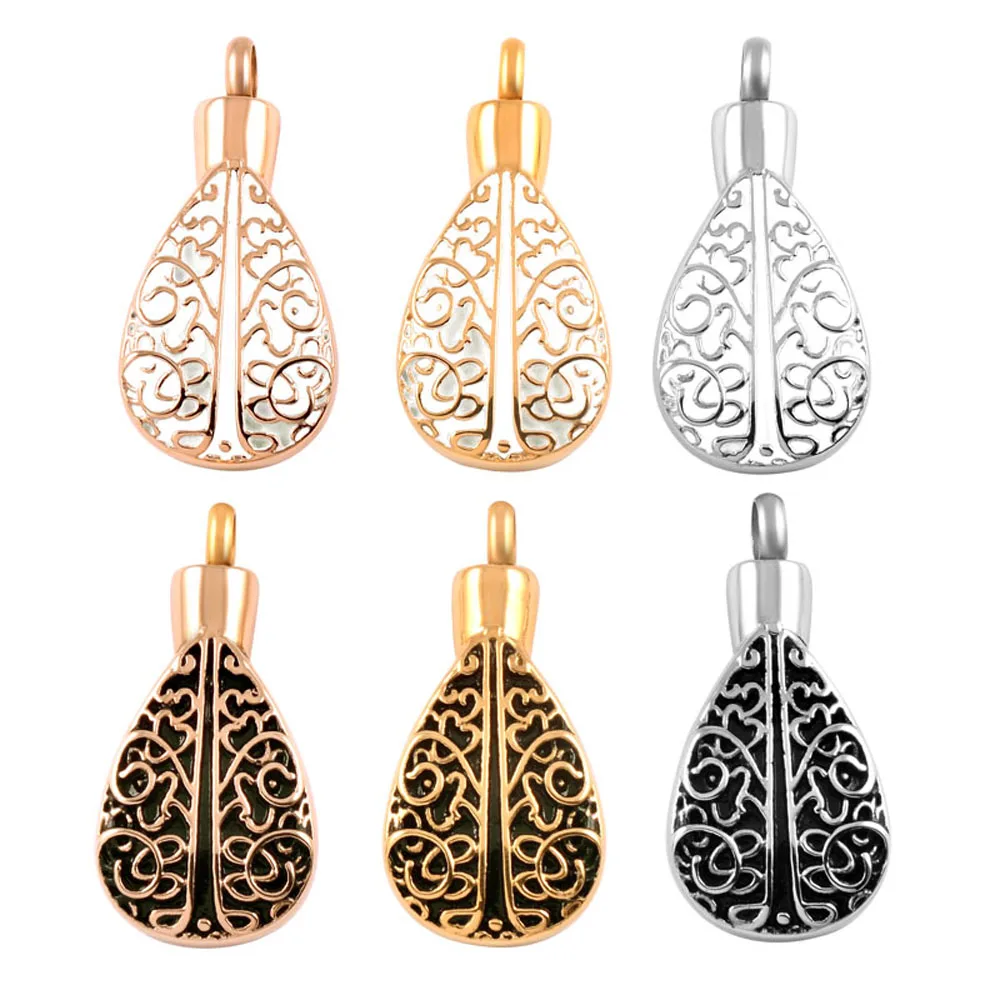 

MJD8501 Tree In Teardrop Funeral Memorial Jewelry Cremation Urn Necklaces for Ashes (Black&Golden)