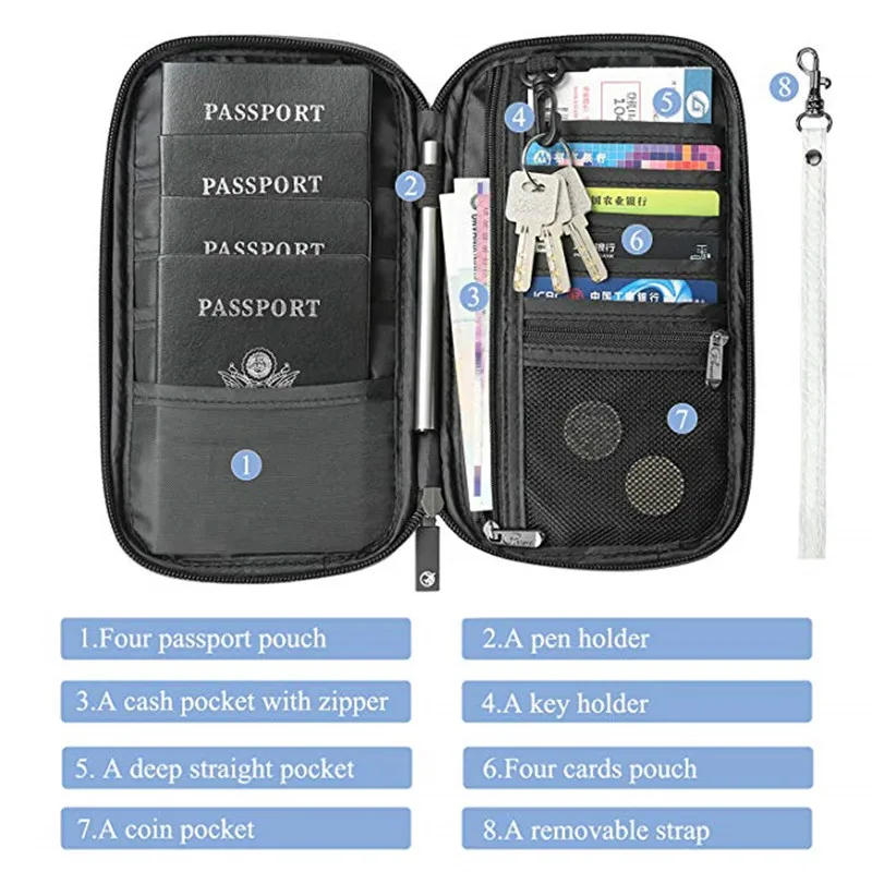 RFID Travel Passport Wallet Multi-Function Waterproof Family Passport Holder Trip Document Organizer Credit Card Package Purse RFID Travel Passport Wallet Multi-Function Waterproof Family Passport Holder Trip Document Organizer Credit Card Package Purse