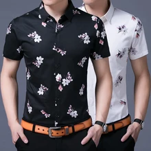Летняя Стильная мужская хлопковая рубашка с коротким рукавом мужская рубашка повседневная мужская рубашка с цветами
