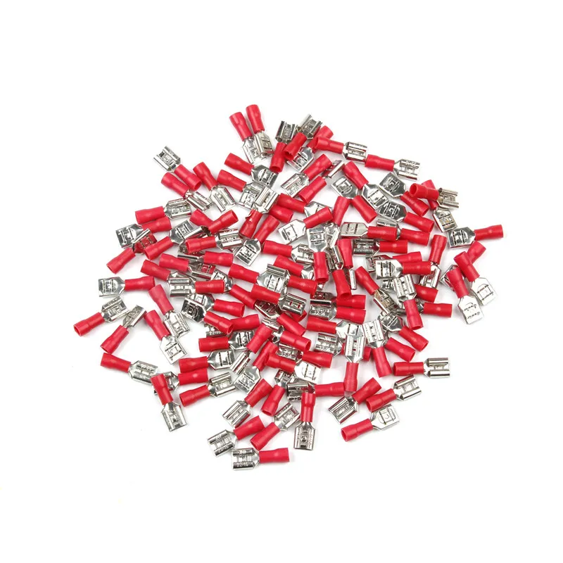 

100PCS FDD1.25-250 Female Insulated Electrical Crimp Terminal Connectors set for 0.5-1.5mm2 Cable Wire Connector