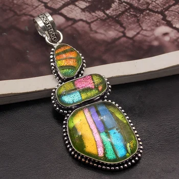 

Attractive Unique Vintage Dichroic Glass Silver Color Charms Necklace Pendants AK117