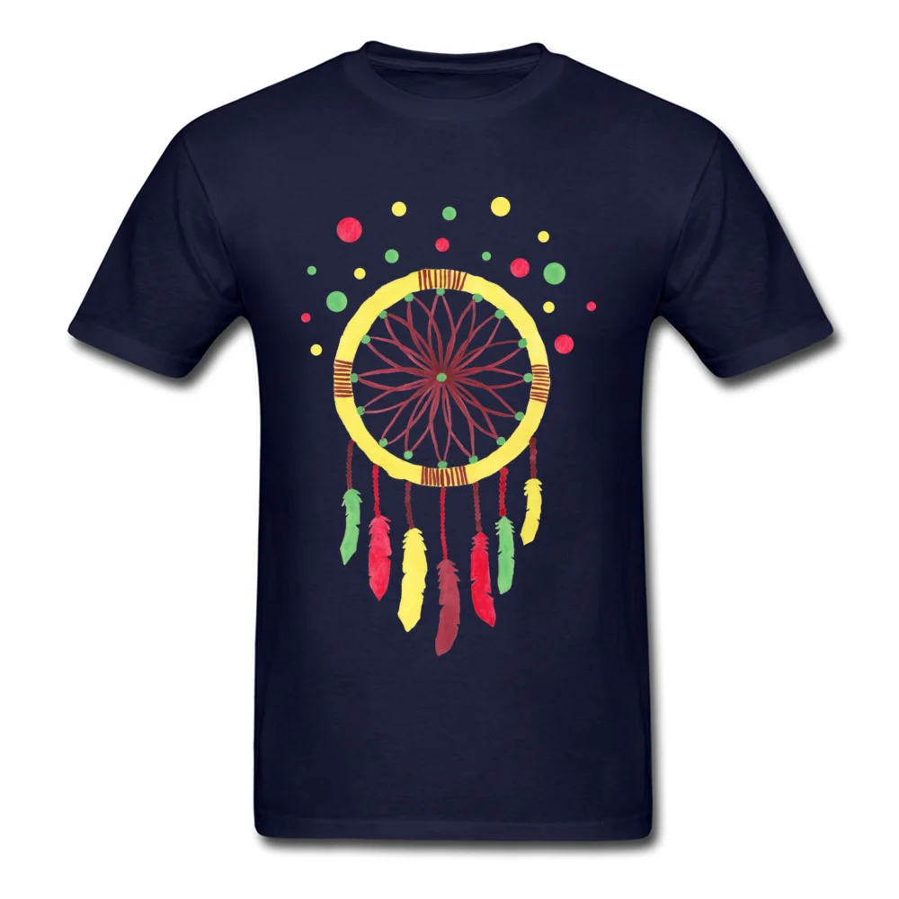Rainbow Dreamcatcher T-Shirt for Men Casual Summer Tops Tees Short Sleeve Hot Sale Custom Tee-Shirts O Neck 100% Cotton Rainbow Dreamcatcher navy