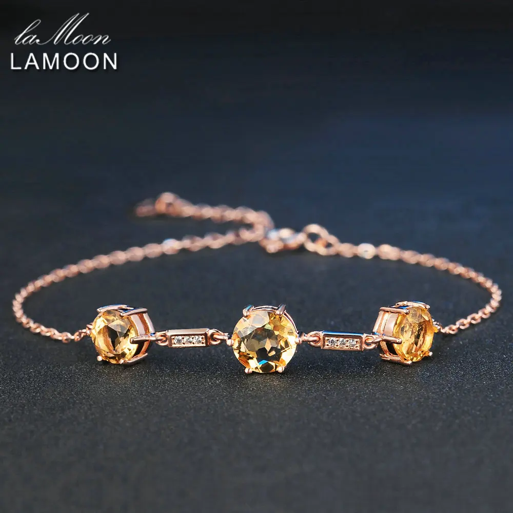 LAMOON Luxury Citrine 925 Sterling Silver Jewelry Rose Gold Plated Charm Bracelets for Women Trendy Fine Bangles Bijoux HI025