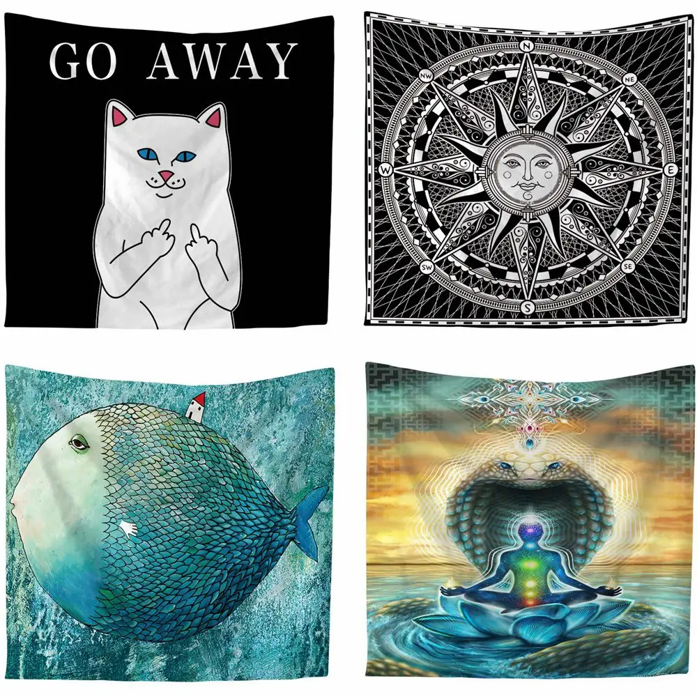 

Creative Cool Cats Series Pattern Polyester Tapestry Animal Printed Wall Hanging Mural Gobelin Living Room Home Decor