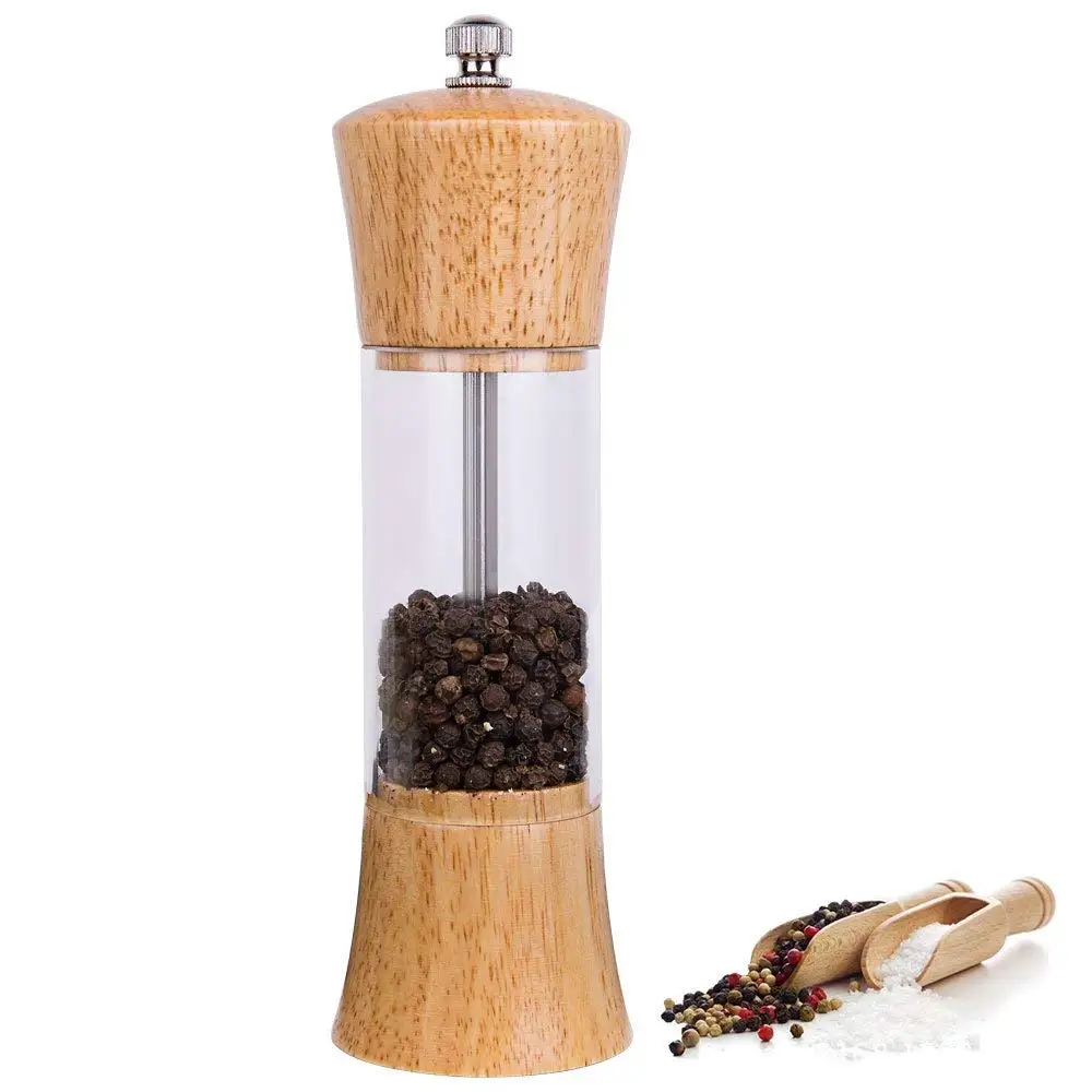 SHGO-Pepper Grinder дерево корпус прозрачное акриловое окно ручная мельница для перца с