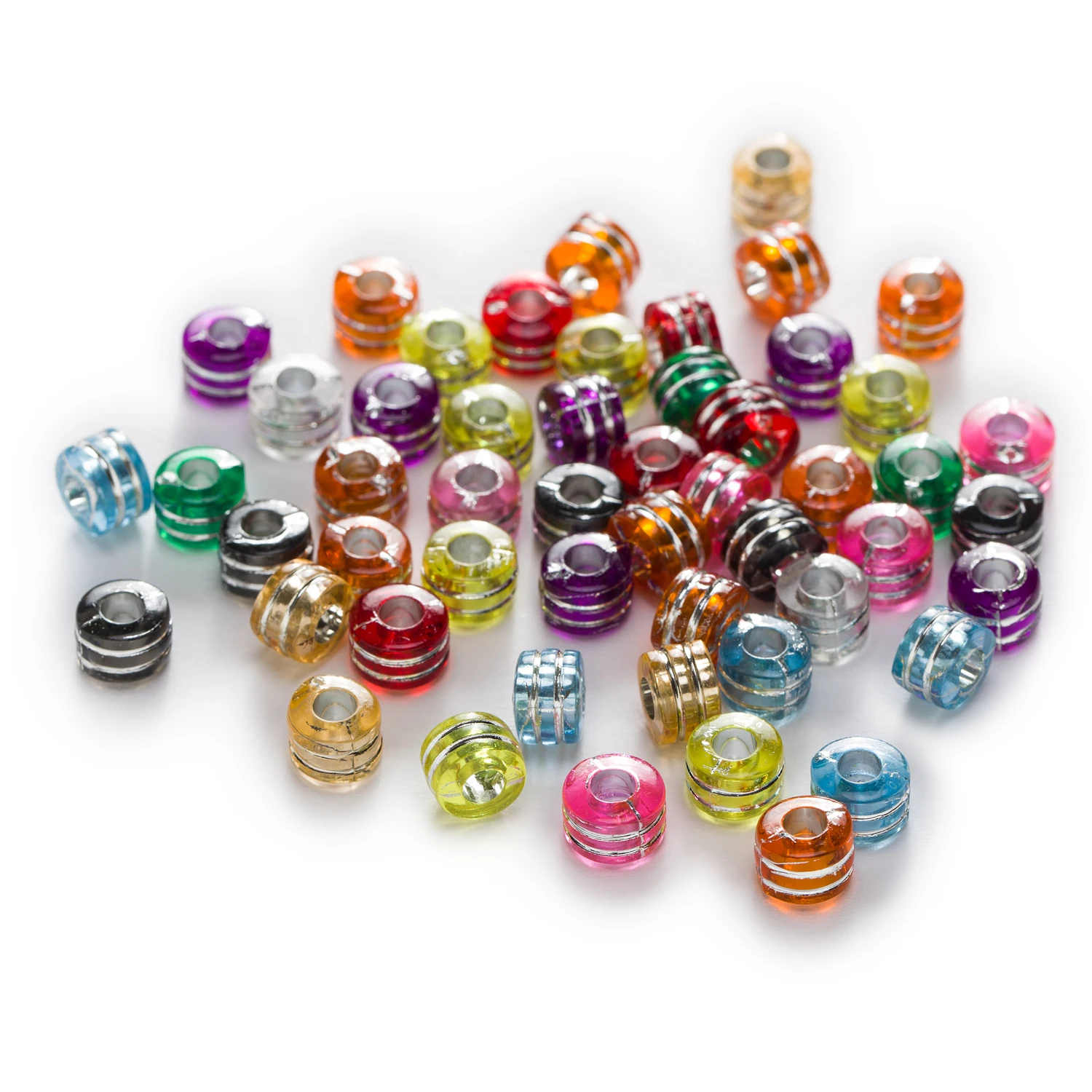 200 Piece Random Mixed Acrylic Round Stripe Pattern Spacer Beads