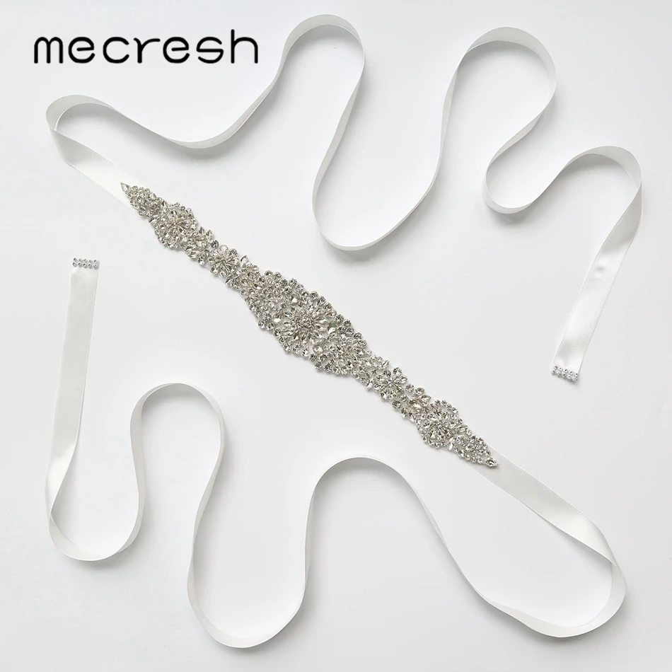 Mecresh Rhinestone Wedding Dress Belt for Bridal Gowns Red / White Satin Crystal Bride Belt Handmade Wedding Accessories YD001