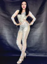 Fashion Pearls Jumpsuit Sexy Rhineston Bodysuit Costume Party Outfit Female Singer Stage Nightclub Performance Wear Jumpsuits