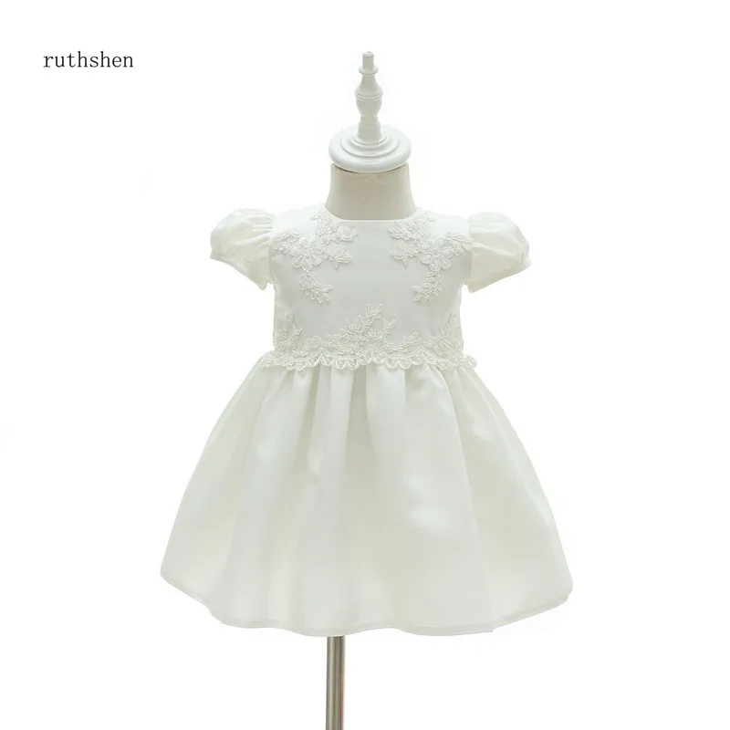 

ruthshen Vestidos De Comunion Puffy Gowns For Girls White Satin Ball Gown Cap Sleeves Vestidos Primera Comunion Dresses 2018 New