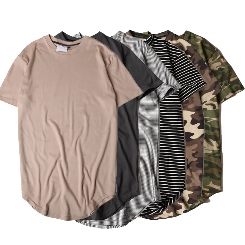 Новая летняя камуфляжная футболка разных цветов, Мужская удлиненная футболка в стиле хип-хоп с изогнутым подолом, футболки Джастин Бибер Канье Уэст