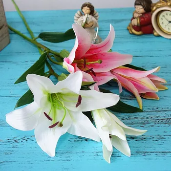 

New high quality 2 heads big Artificial Lily Flowers branch for new House Home Wedding Festival Decoration fake silk flores