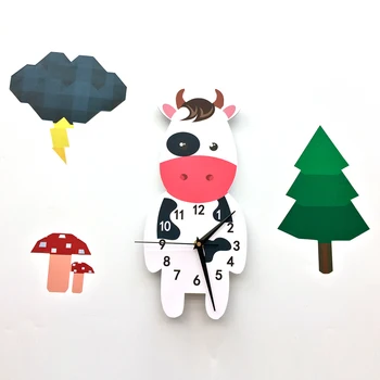 

Children Room Background Wall Sticker Fashion 3D Wall Decals Cute Milk Cow Animal Wall Clock Environmental Protection PVC Watch