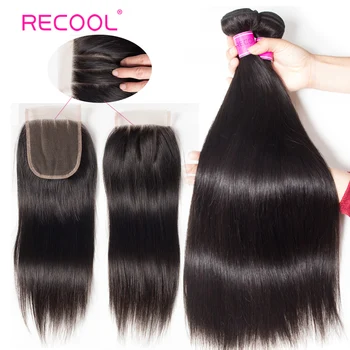 

Recool Brazilian Hair Weave Bundles with Closure 4Pcs/Lot Remy Human Hair Bundles With Closure Straight Human Hair Bundles Deal