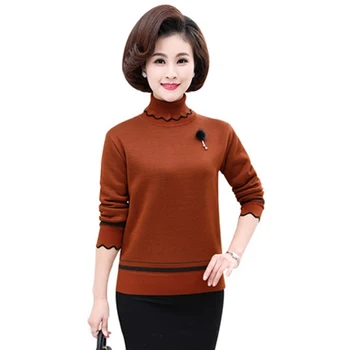 

Autumn Winter Women Half Turtleneck Knitted Sweater Pullover Middle Age Mother Long Sleeve Plus Size Bottom Shirt Sweater F692
