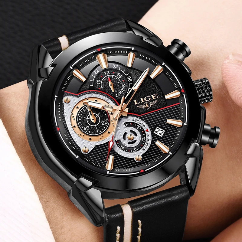 Mens Watches LIGE Top Brand Luxury Men's Waterproof Military Sports Watch Men's Multifunction Quartz Clock Relogio Masculino+Box