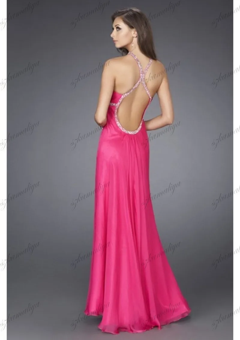 Charming A Line Beading Halter Chiffon Split Up Floor Length Customize women prom dress | Свадьбы и торжества