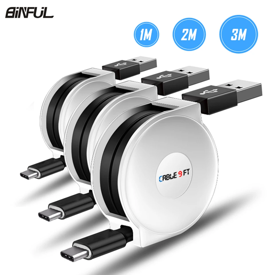 

1m 2m 3m USB Type C Retractable Cable For Samsung Huawei Xiaomi USB-C Portable Type-C Charging Cable Mobile Phone Charger Cabel