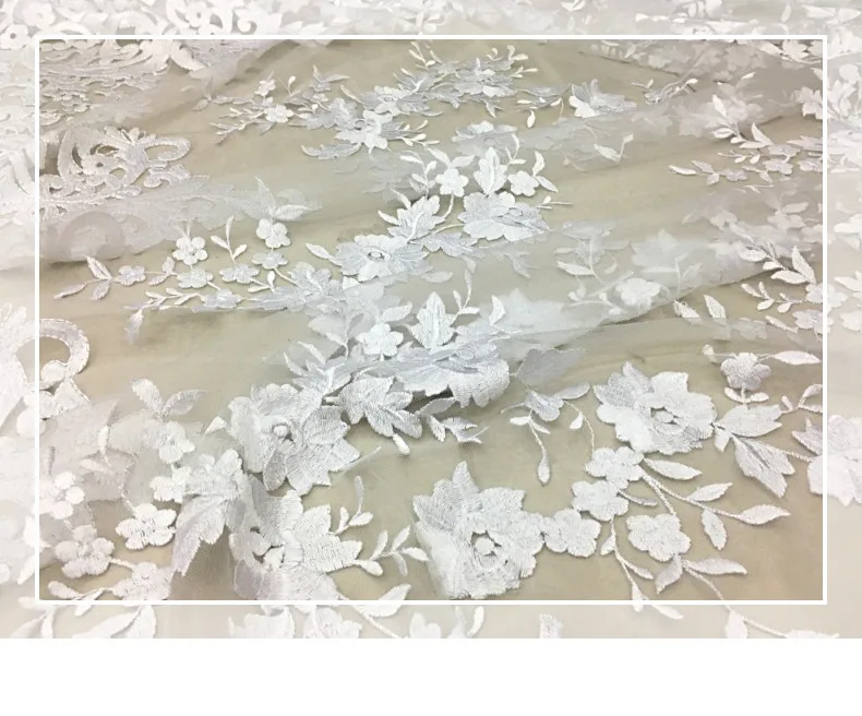 1 метр Новая мода 3D белые цветы для аппликации полые вышитые кружево для DIY свадебное платье ткань
