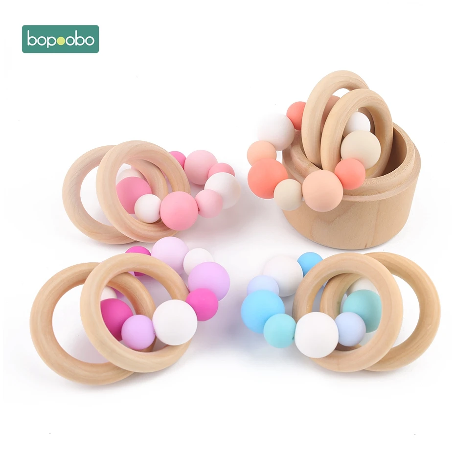

Bopoobo 1pc Silicone Teether Food Grade Pink Silicone Rattle Baby Teething Beads Baby Bracelet Music Toys Silicone Teether