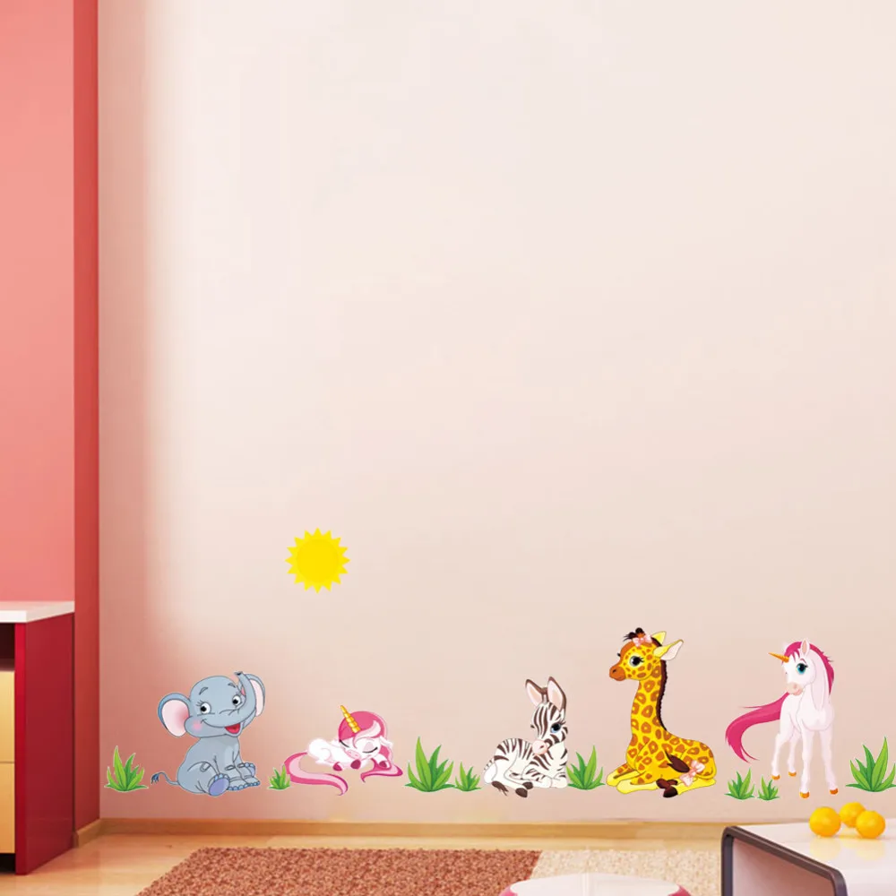  Forest Animal Cartoon Wall Stickers For Kids Rooms kindergarten Horse Elephant X012 Home Decor DIY  - 32478795221