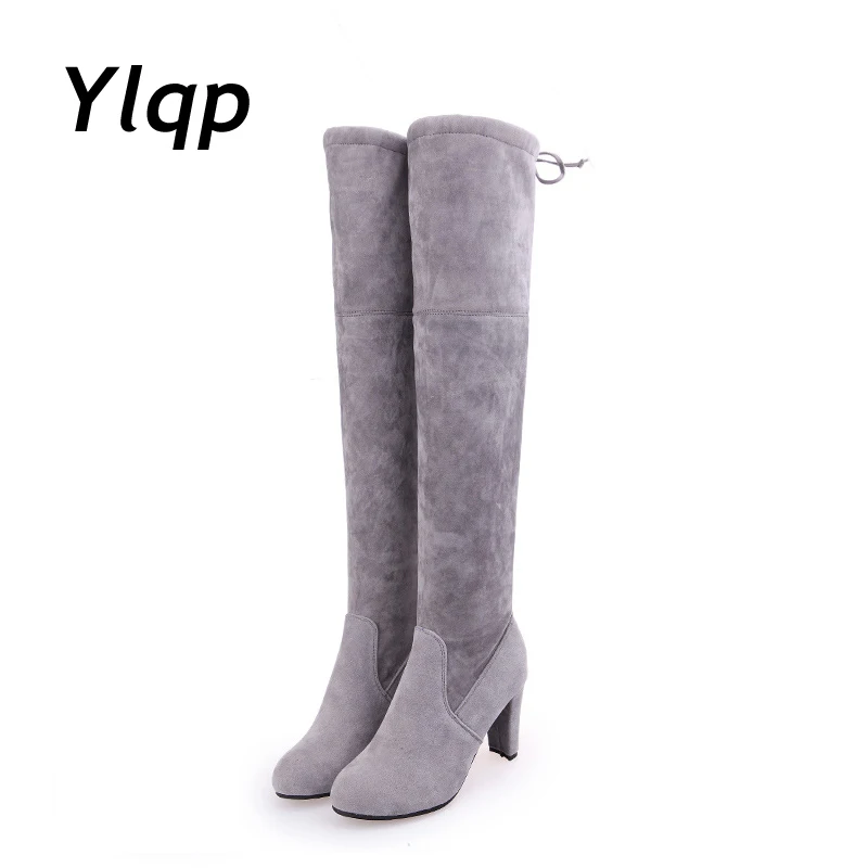 

Women Scrub Leather Thigh High Boots Over The Knee Boot Sexy Overknee High Heels Woman Shoes Black Gray botas zapatos mujer