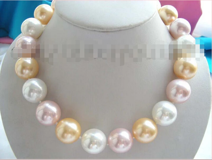 

FREE SHIPPING Natural 20mm Multicolor Round Shell Pearl Necklace!
