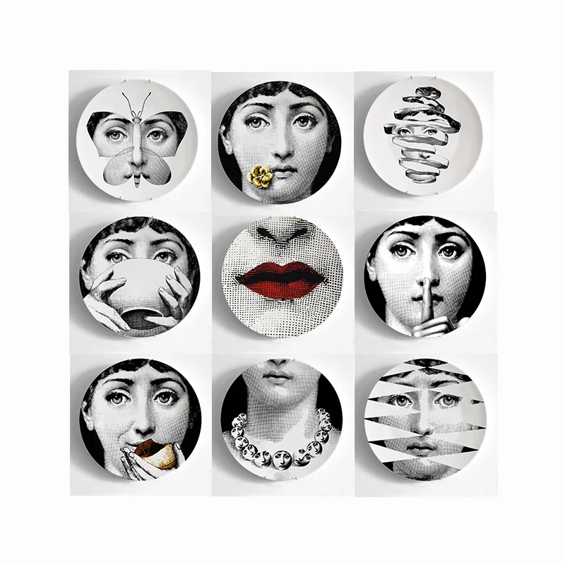 9 шт. rosenthal Piero Fornasetti декоративные тарелки 8 дюймов Fornasetti лицо декоративные настенные тарелки для Висячий фарфор тарелки - Цвет: 5