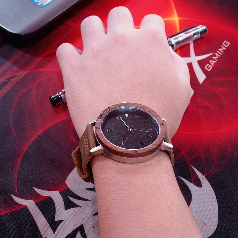 BOBO BIRD New Designer Watch Men Leather Strap Wooden Watches Luxury Wood Wristwatches relogio masculino C-K06