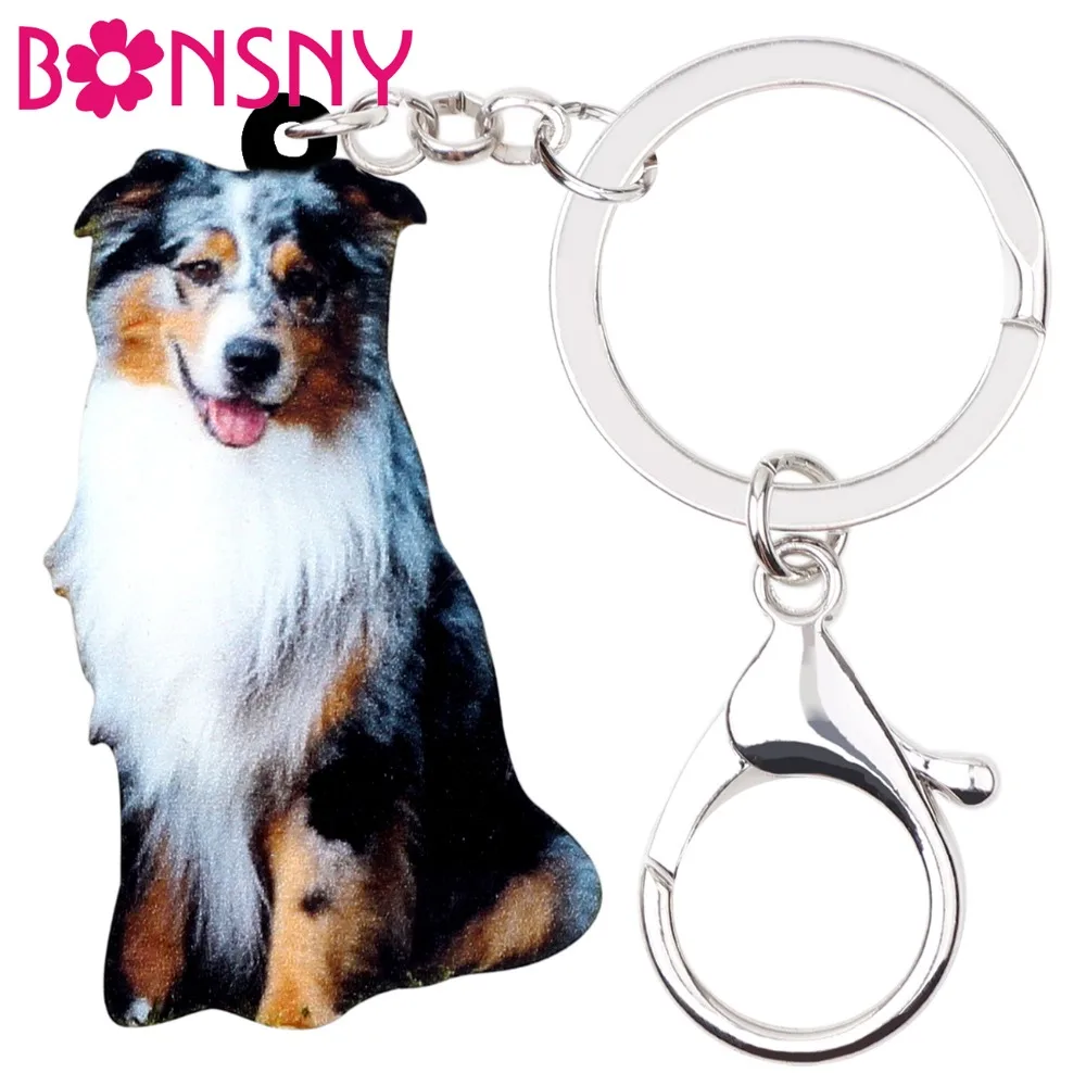 

Bonsny Acrylic Australian Shepherd Dog Key Chains Keychains Animal Jewelry For Women Girls Bag Car Pet Charms Pendant Wholesale