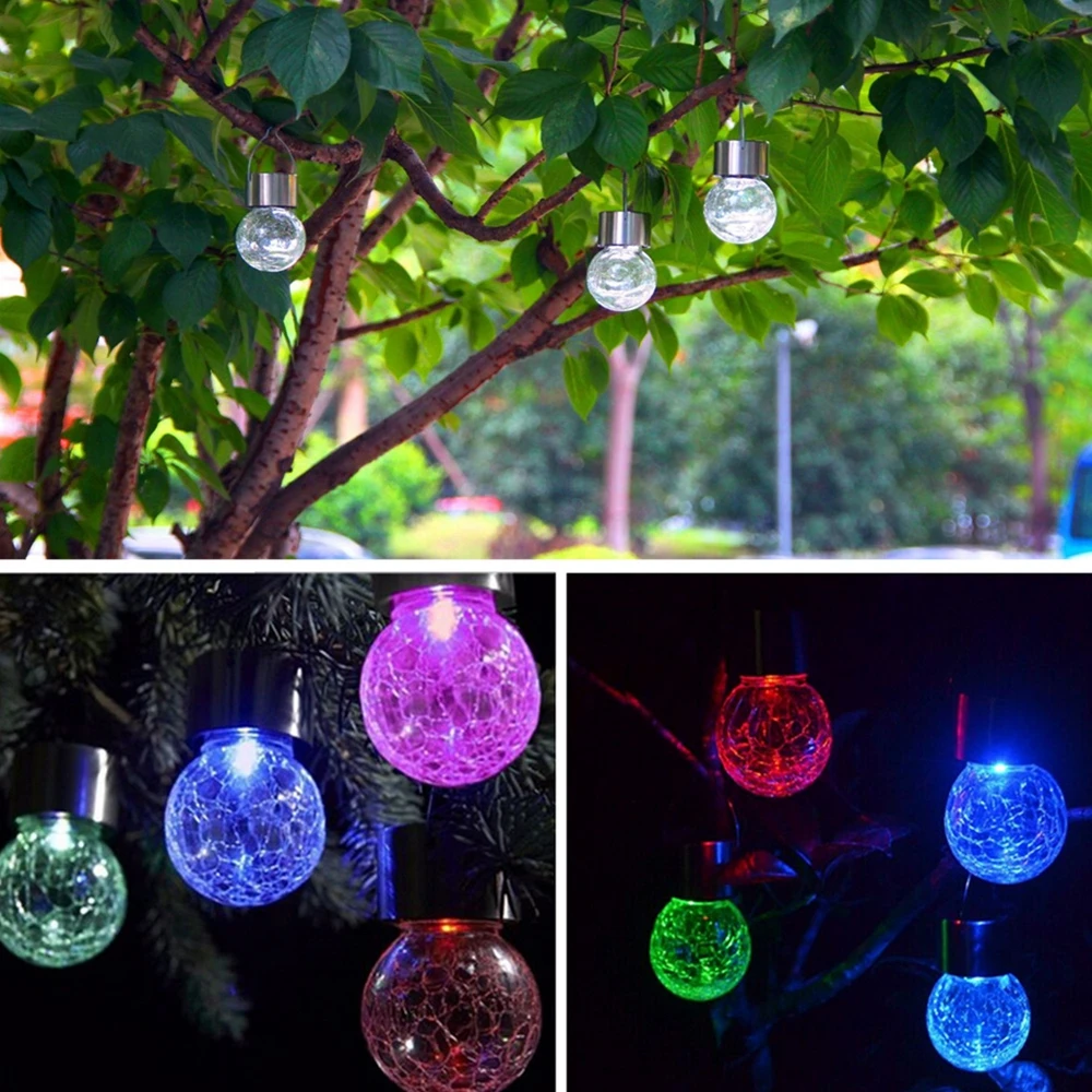 Chiclits LED Solar Powered Glass Ball Lamp Crack Solar Hanging Crackle Ball Light for Garden Decoration Night lighting (11)