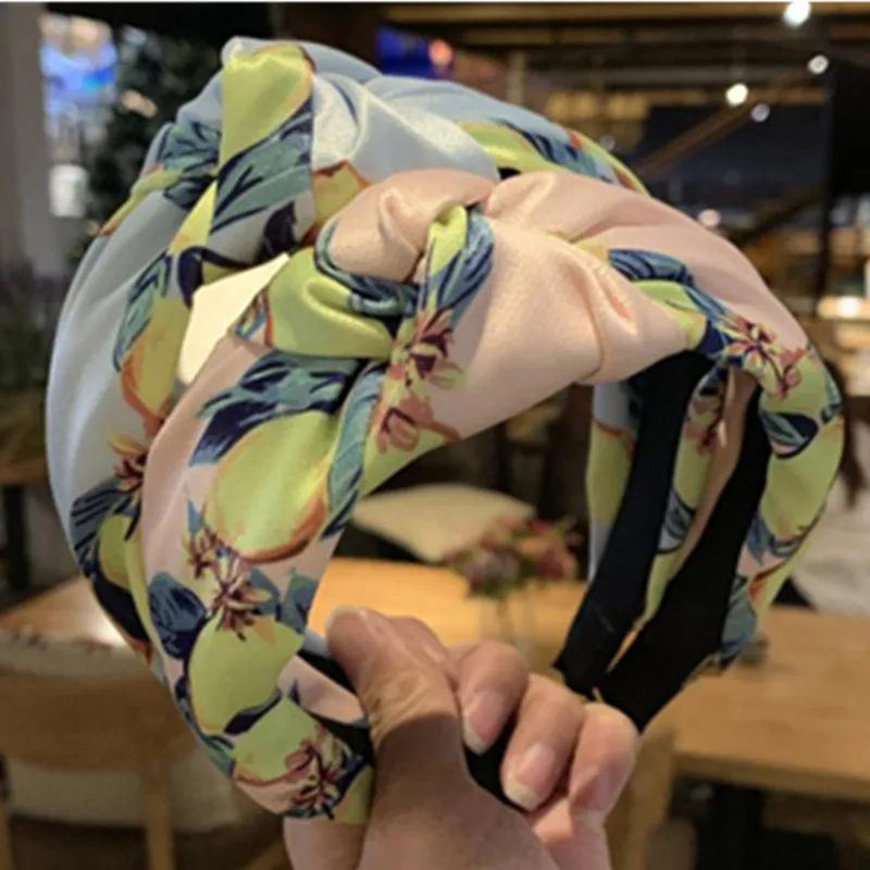 

New Lemon Print Headband for Women Boho Style Hair Accessories Hairband Holiday Head Band Wide Face Washing Headband Girls Bow