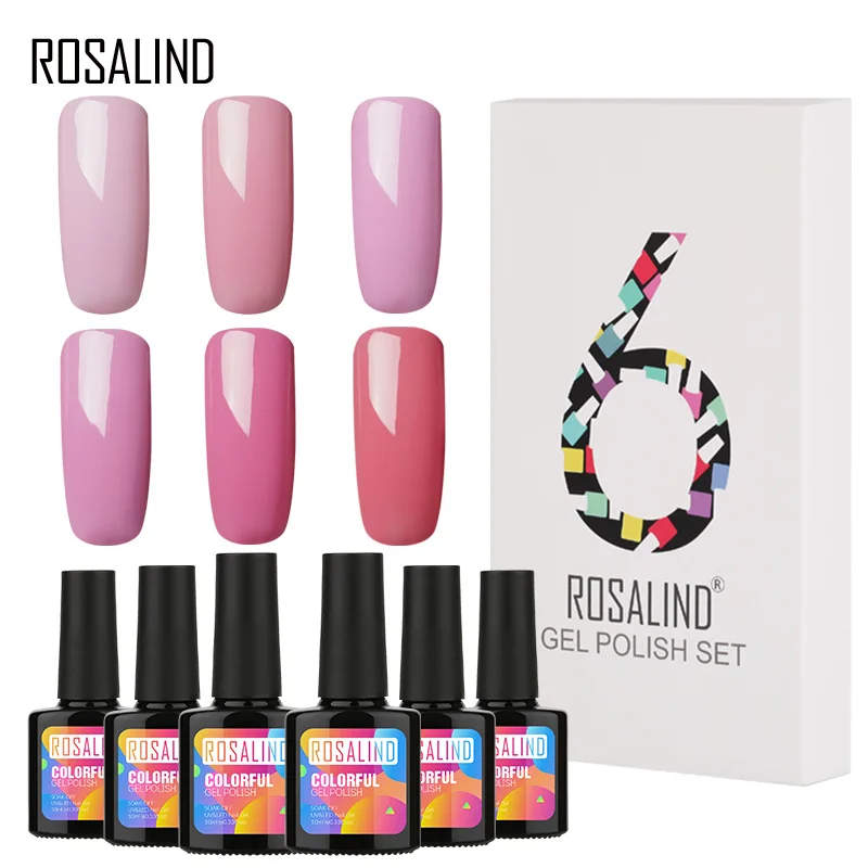 

(6PCS/LOT) ROSALIND 10ML Nail Polish Kit Nail Lacquer Set For Manicure Vernis Semi Permanent Pure Colors Soak off Nails Art