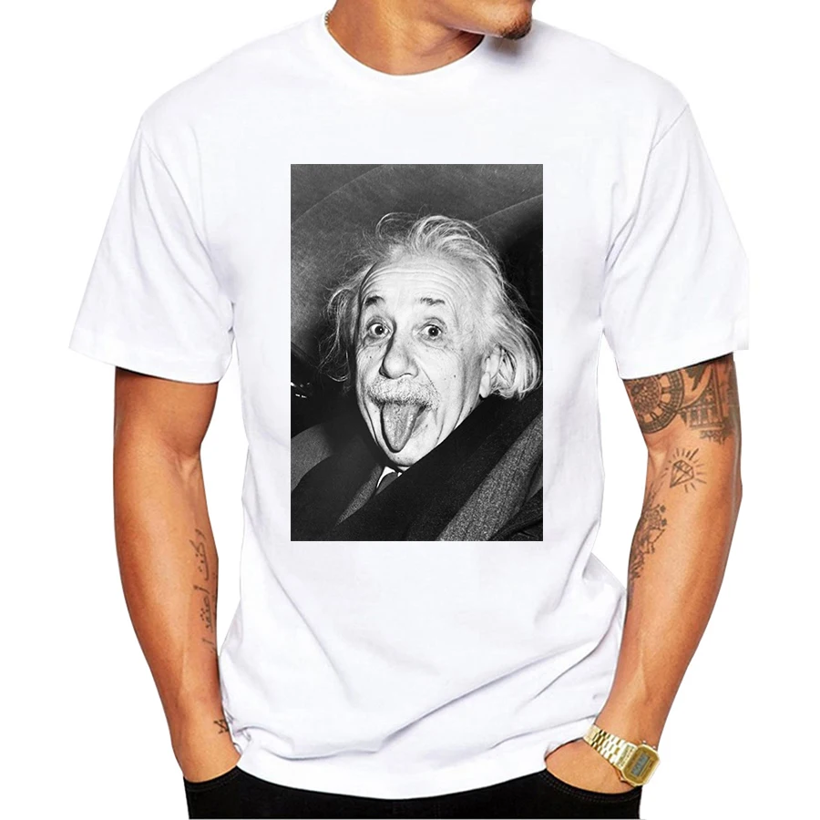 

Albert Einstein Make Faces Design Men's T Shirt Male Boy Hipster Tops Cool Short Sleeve Tees Funny T-shirt Harajuku Streetwear