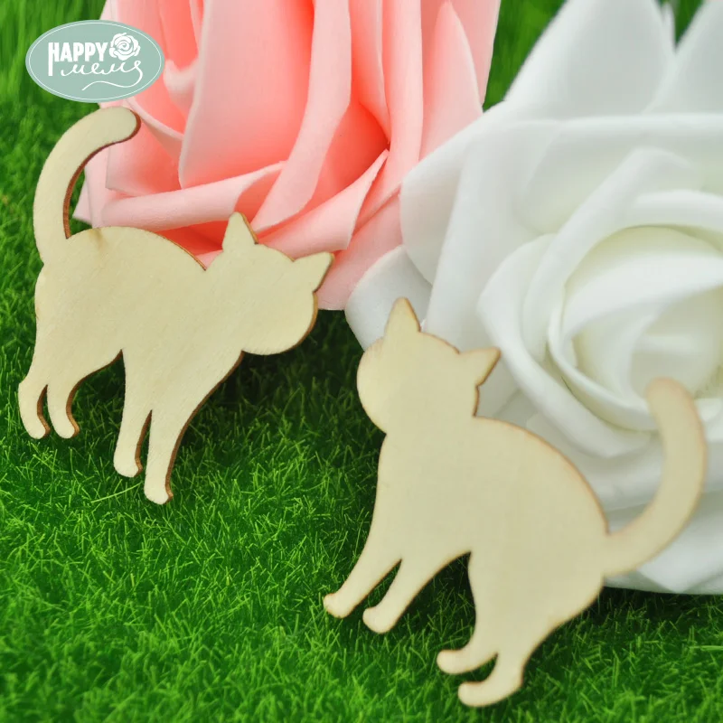 

Happymems Wood Shape Cute Cats 24pcs/lot DIY Craft Home Decoration Wall Stick Embellishments For Scrapbooking Wooden Cat Shapes