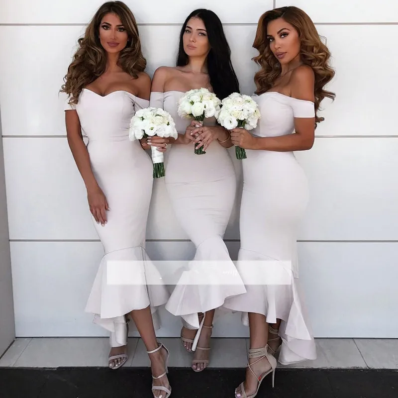 Привет низкая 2019 дешевые платья подружки невесты до 50 оболочка с плеча открытая спина Короткие свадебные платья для женщин