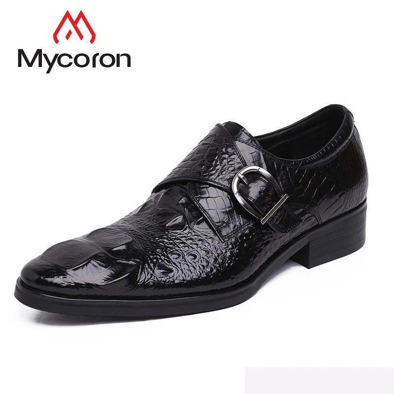 

MYCORON Luxury Fashion Buckle Strap Office Mens Dress Shoes Genuine Leather Boots Comfortable Black Shoes Men Herenschoenen