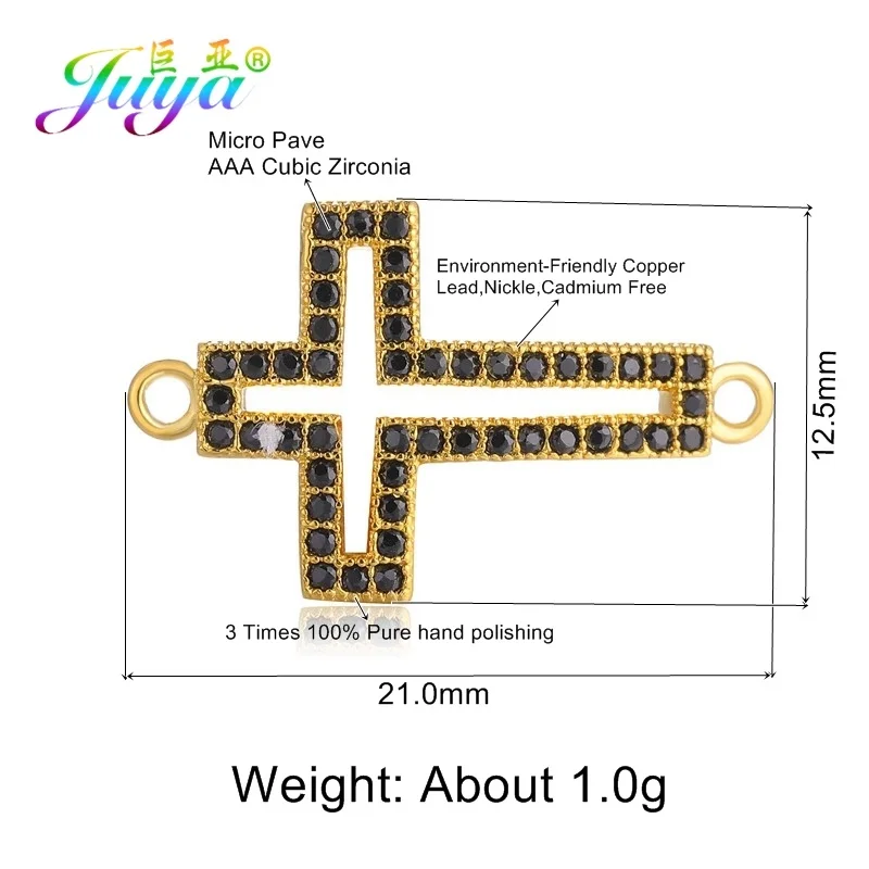 Самодельные ювелирные изделия Али Мода Проложить Черный Циркон полый металлический крест соединитель амулеты аксессуары для женщин плетение браслетов изготовление - Цвет: Gold Black