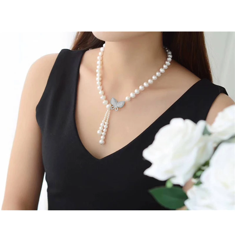 Модные ювелирные изделия белый натуральный пресноводный жемчуг ожерелье для женщин свадебный подарок 8-9 мм ожерелье бусы ювелирные изделия ожерелье