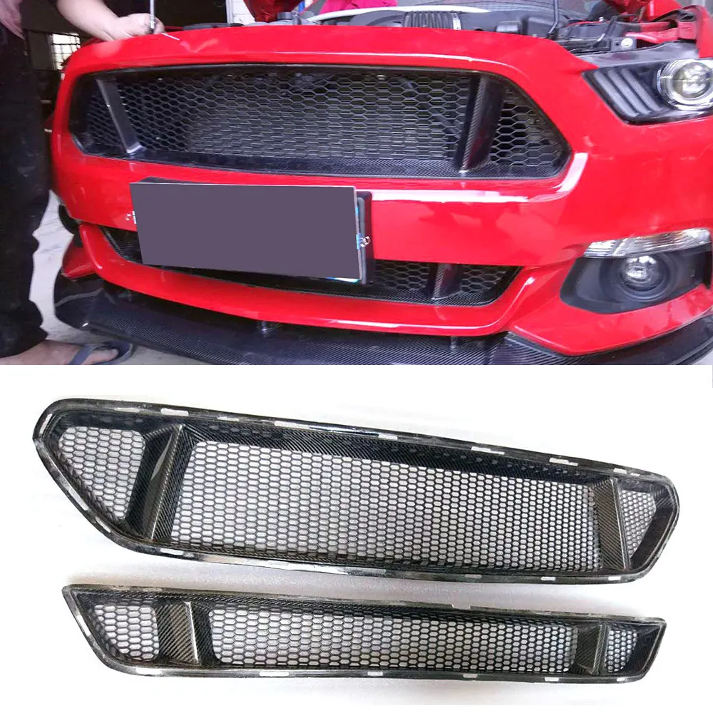 Для Ford Mustang Настоящее углеродное волокно автомобильный передний бампер сетка решетка гриль Стайлинг автомобиля