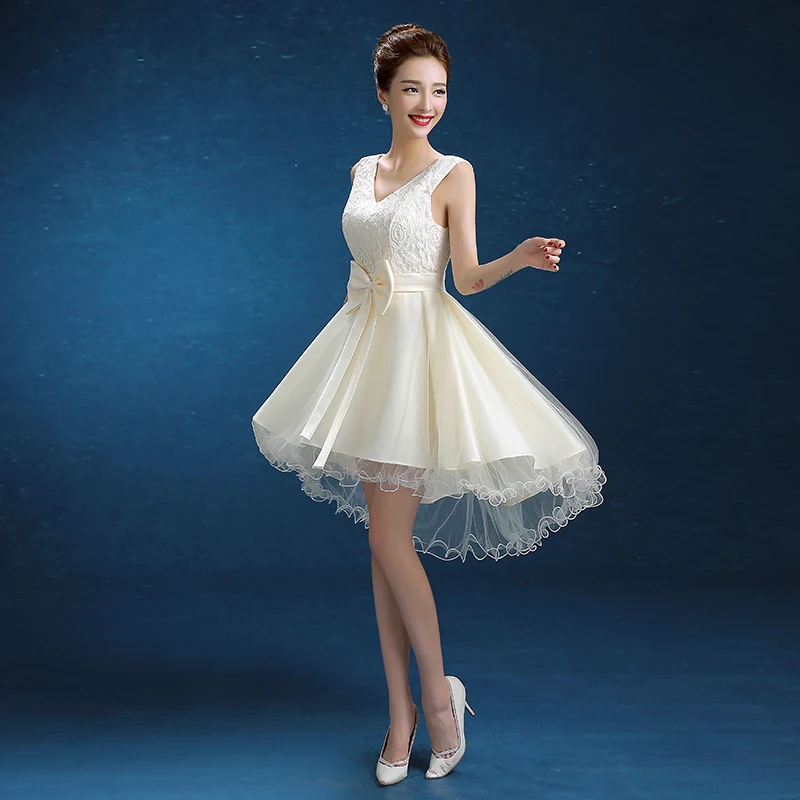 

2015 Latest Evening Dresses V-Neck Short Front Long Back Bride Gown Ladies Women Girls Ball Prom Party Graduation Formal Dress