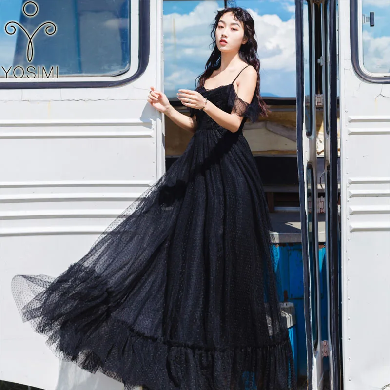 

2019 Summer Black Long Women Dress Elegant Mesh Evening Party Short Sleeve Off The Shoulder Maxi Dress Female Vestido Sexy Dress