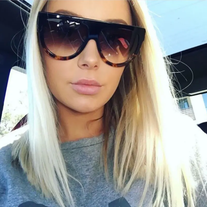 Women Sunglasses Brand Designer Sun Glasses Flat Top Shield Lady Female Superstar Oversize Shades Fashion Celebrity
