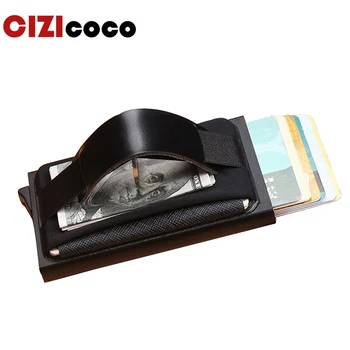 

2019 Aluminum Wallet With Elasticity Back Pouch ID Credit Card Holder RFID Mini Slim Wallet Automatic Pop up Credit Card Case